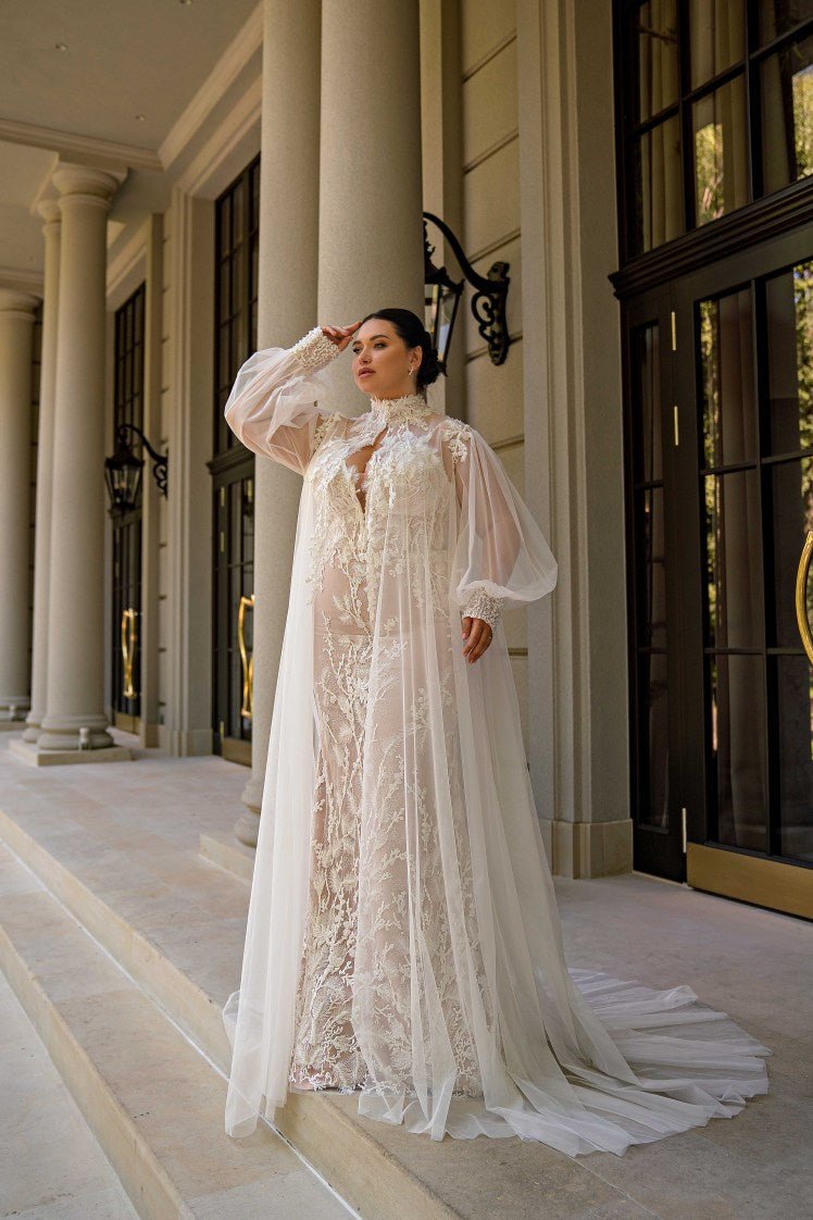 plus size embroidered wedding dress Plus Size Beaded Lace Tull A-line Wedding Dress main image 1