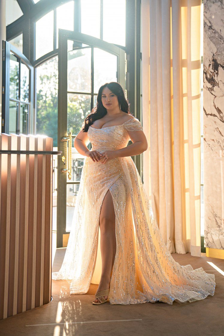 Plus Size Strapless Glitter Dress with Detachable Train - Off Shoulder –  WonderlandByLilian, image size:748x1122