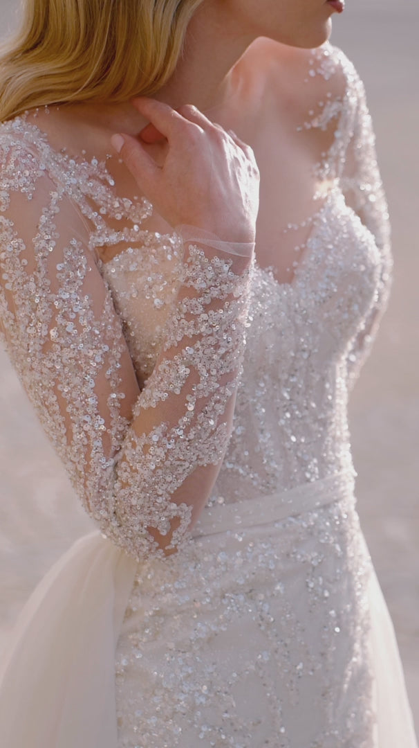 Mermaid Wedding Dress with Sequins – Sparkling Bridal Gown with Optional Sheer Train and Open Back Plus Size