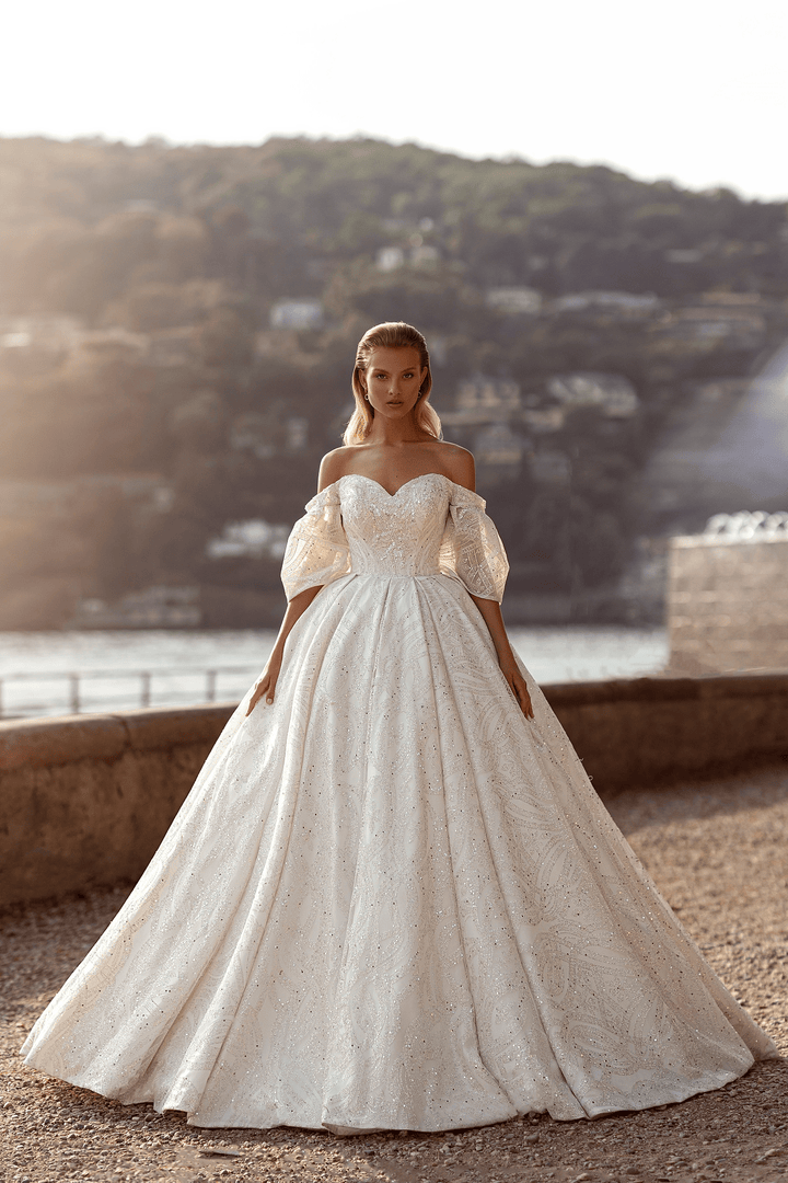 Princess Sparkle Fairytale Wedding Dress - Off Shoulder Wedding Dress with Sleeves - Aline Ball Gown Wedding Dress Plus Size - WonderlandByLilian