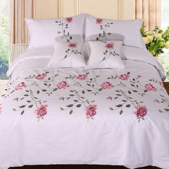 Ruzanna Flowers Embroidered Cotton Soft Bedding set - WonderlandByLilian