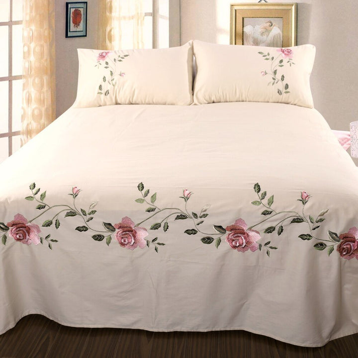 Ruzanna Flowers Embroidered Cotton Soft Bedding set - WonderlandByLilian