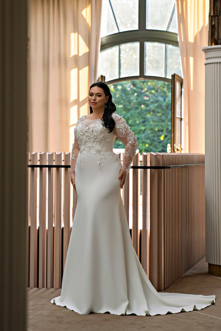 Plus Size Tulle Mermaid Wedding Dress with Long Sleeves Lace Wedding Gown Long Sleeve NALA