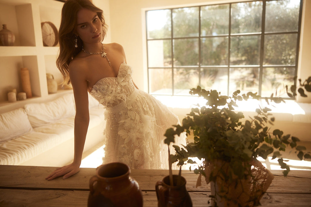 Sequin Floral Convertible Wedding Dress with Detachable Skirt Plus Size - WonderlandByLilian