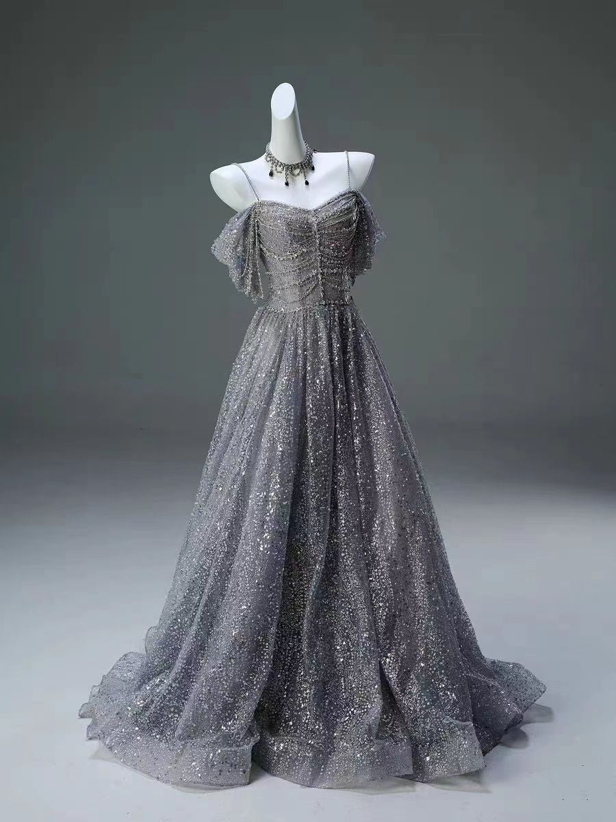 Silver Glitter Off-the-Shoulder Evening Gown - Plus Size Size 8 / Silver Silver Glitter Off-the-Shoulder Evening Gown - Plus Size Size 8 / Silver