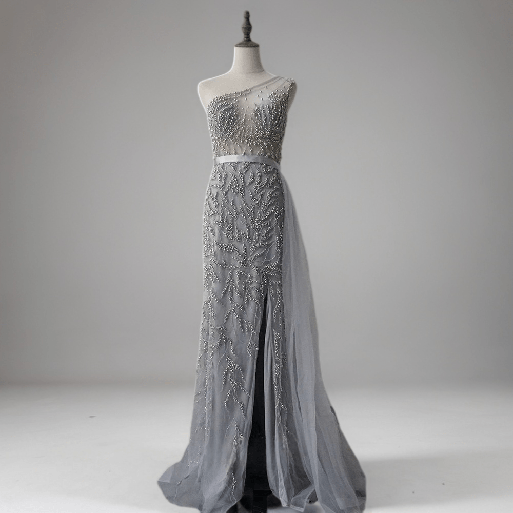 Silver Grey Elegance Sequin Evening Gown - Convertible Grey Evening Dress Plus Size Size 2 / Silver Silver Grey Elegance Sequin Evening Gown - Convertible Grey Evening Dress Plus Size Size 2 / Silver