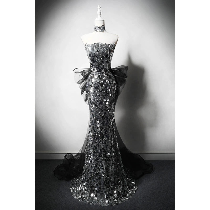 silver strapless mermaid dress Silver Glitter Strapless Sweetheart Mermaid Prom Dress