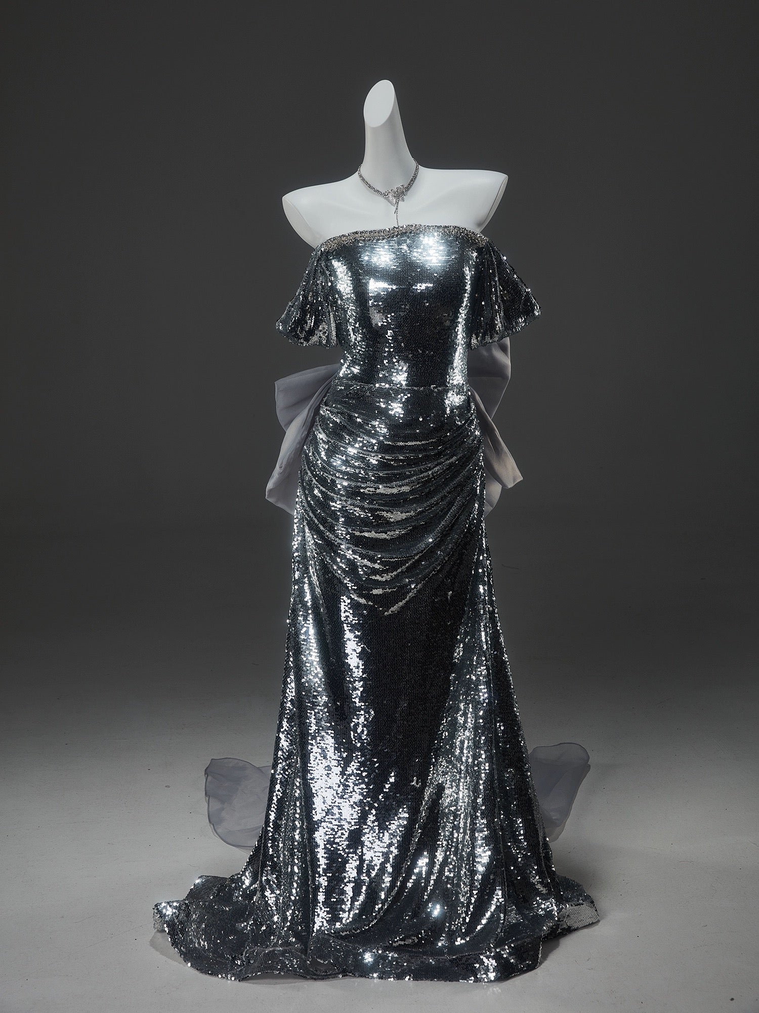 strapless silver dress Strapless Silver Embellished Gown 6 / Magenta