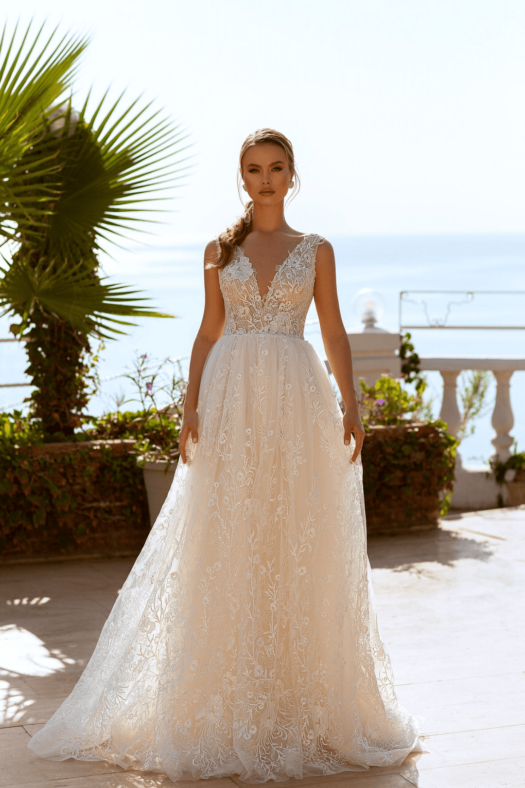 Sleeveless Ball Gown Wedding - Dress V - Neck Wedding Dress - Floral Wedding Gown - Elegant Bridal Dress Plus Size - WonderlandByLilian