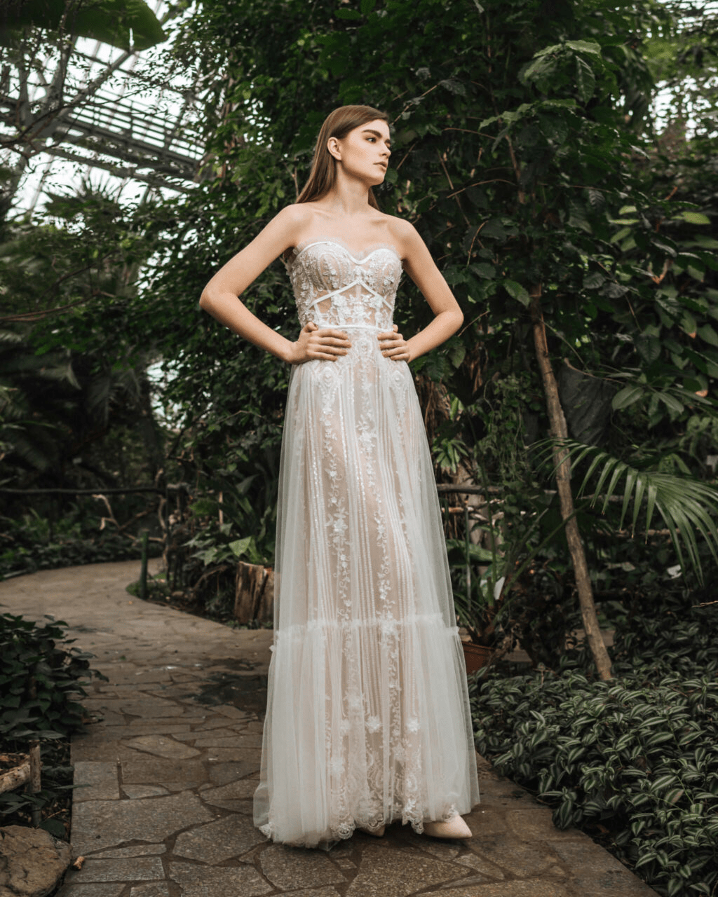Strapless Sweetheart Neckline Wedding Dress with Convertible Sleeve - Floral Applique Dress with Tulle Plus Size - Tess Size 16 Strapless Sweetheart Neckline Wedding Dress with Convertible Sleeve - Floral Applique Dress with Tulle Plus Size - Tess Size 16