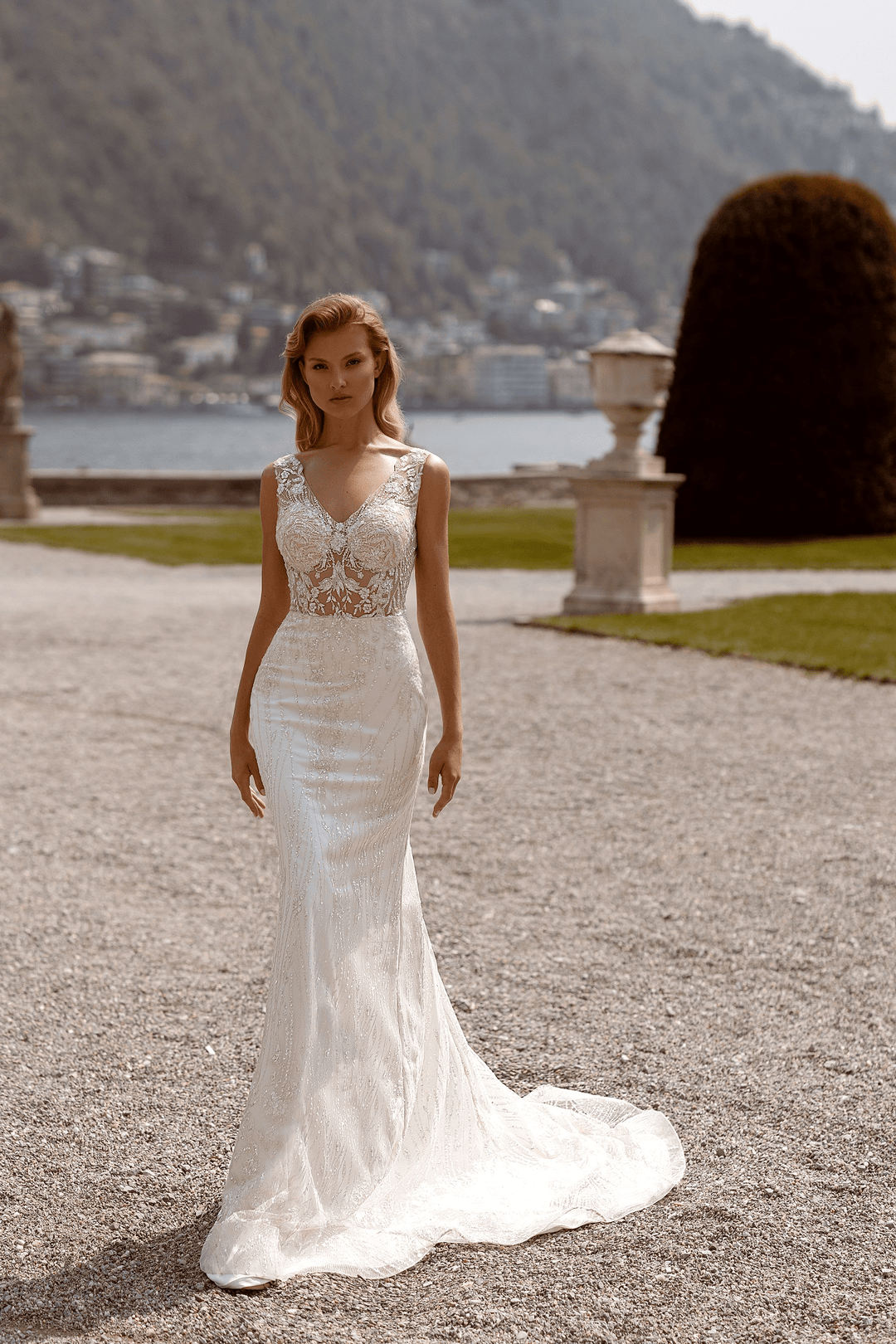Tulle Mermaid Wedding Gown with Train - Sleeveless Wedding Dress with V - Neck - Convertible Wedding Dress Plus Size - WonderlandByLilian