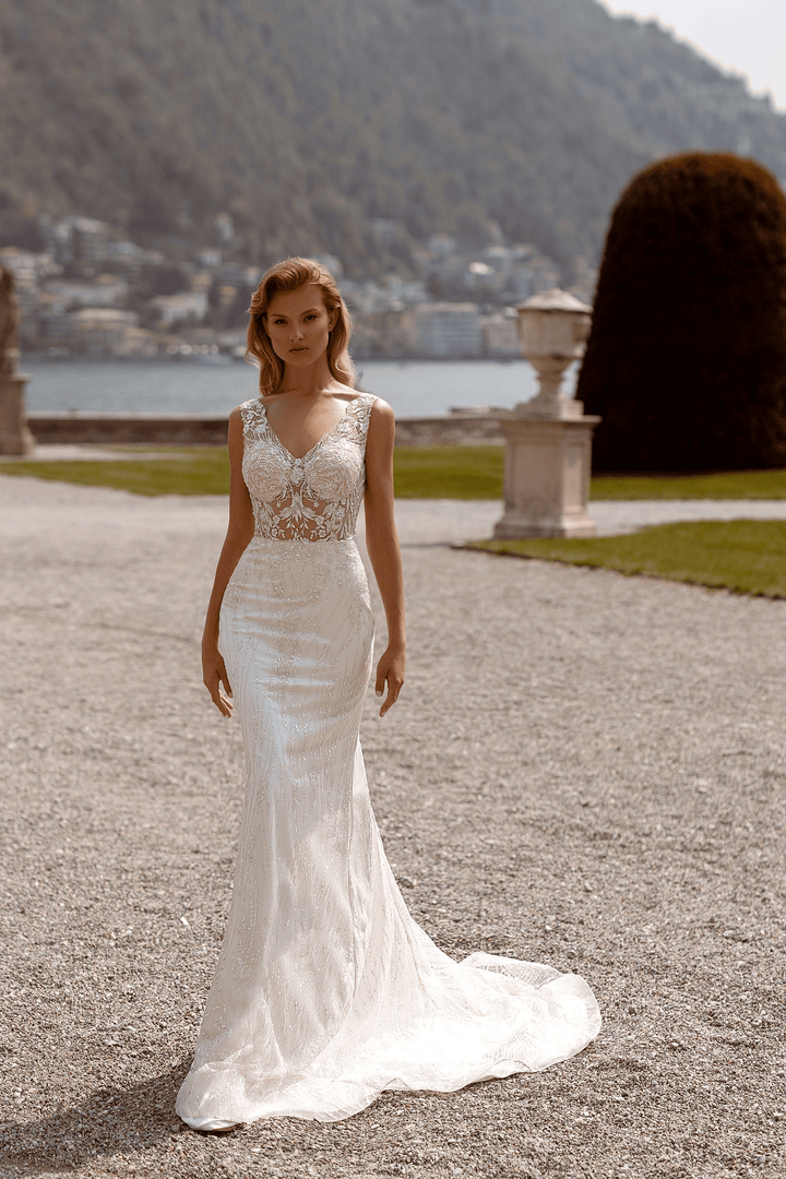 Tulle Mermaid Wedding Gown with Train - Sleeveless Wedding Dress with V - Neck - Convertible Wedding Dress Plus Size - WonderlandByLilian