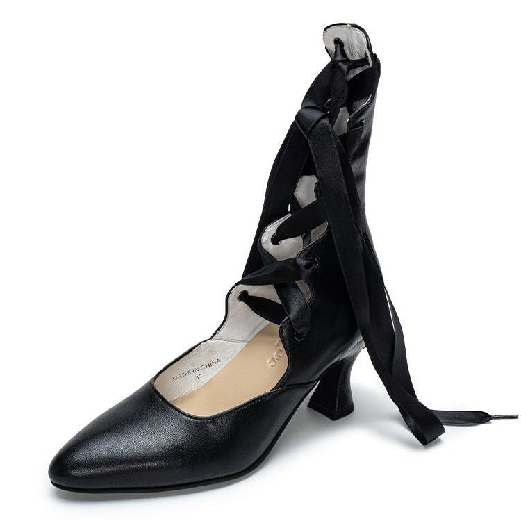 Victorian - Inspired Lace - Up Leather Heels - WonderlandByLilian