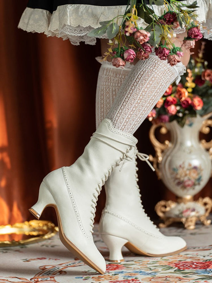 Victorian - Inspired Lace - Up Two - Tone Boots - Regency Era Vintage Heels - WonderlandByLilian
