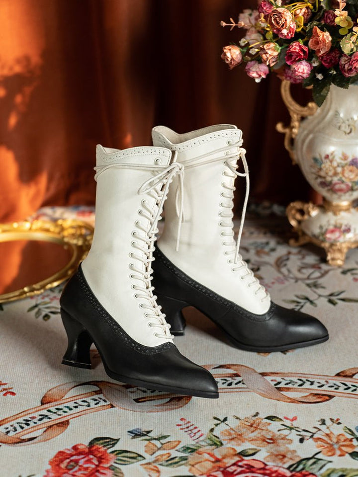 Victorian - Inspired Lace - Up Two - Tone Boots - Regency Era Vintage Heels - WonderlandByLilian