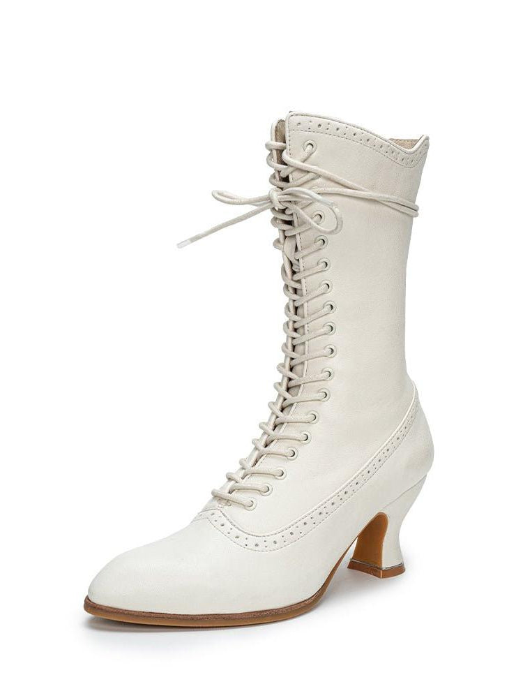 Victorian - Inspired Lace - Up Two - Tone Boots - Regency Era Vintage Heels - WonderlandByLilian
