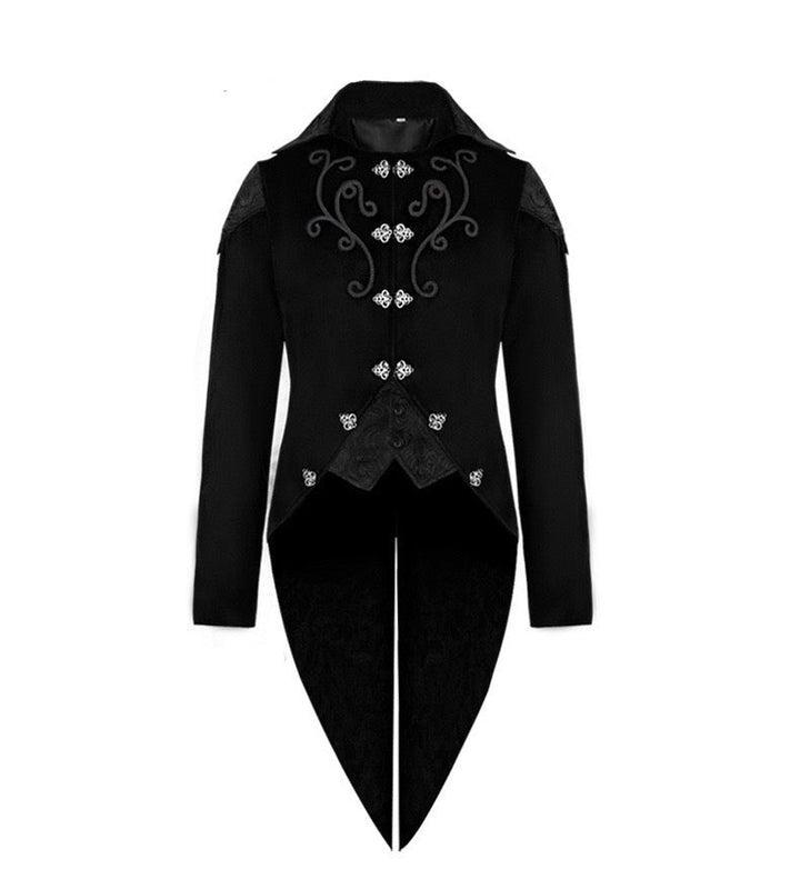 Victorian Style Black Burgundy Tailcoat - Gothic Vampire Velvet Jacquard Suit with Embroidery and Velvet Jacket -Plus Size