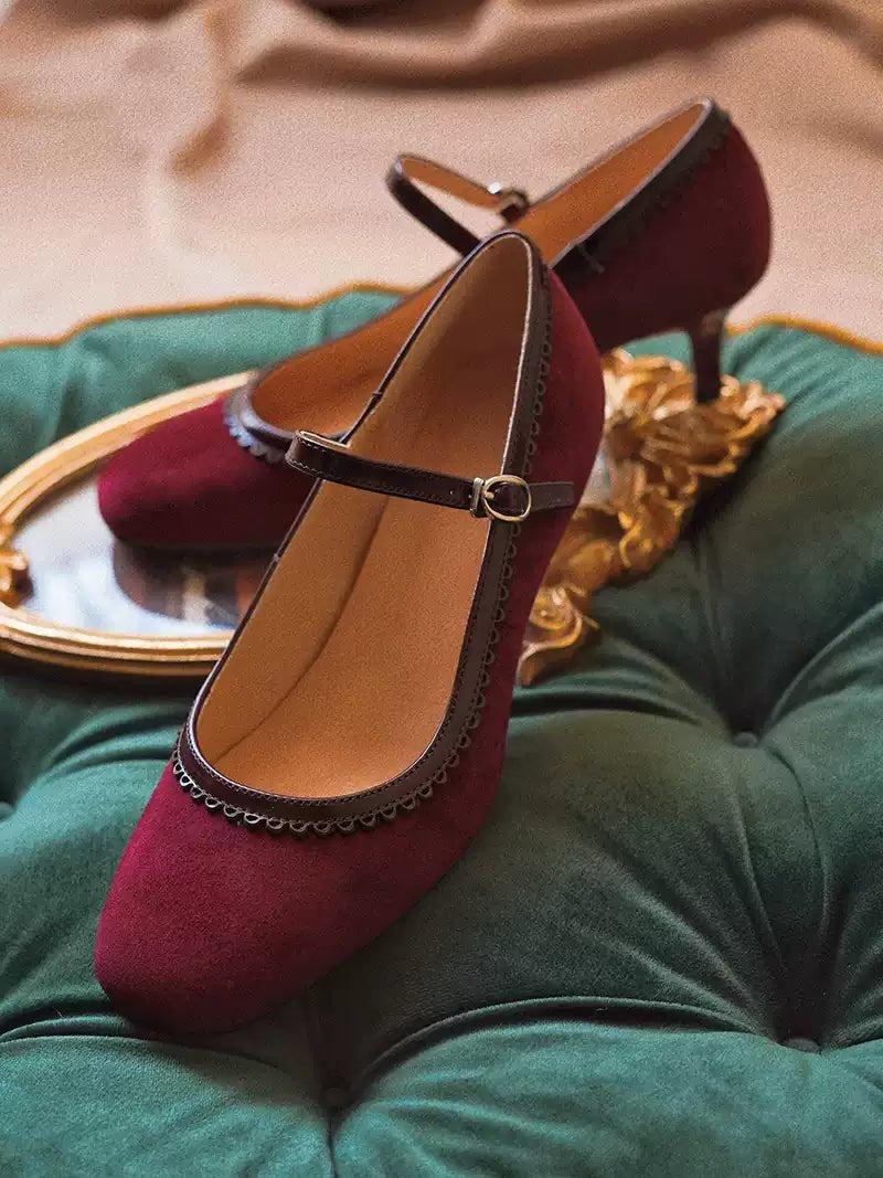 Vintage Burgundy Mary Jane Kitten Heels - Regency Style Shoes - WonderlandByLilian