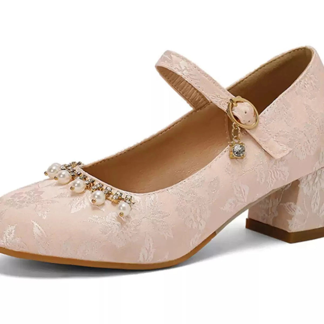 Vintage Floral Mary Jane Heels - Regency Era Inspired Retro Shoes - WonderlandByLilian