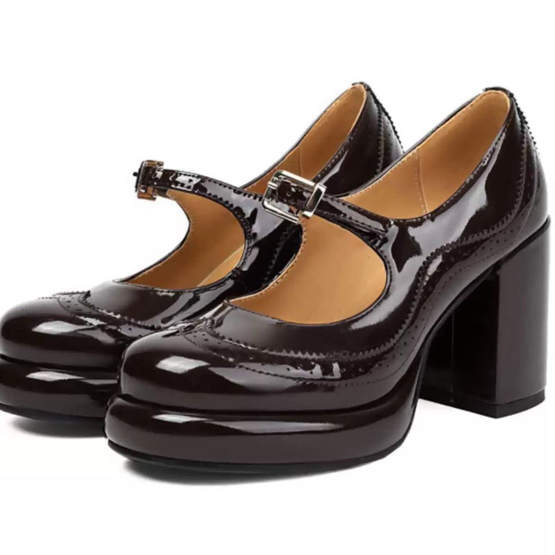 Vintage - Inspired Black Mary Jane Heels - Retro Block Heels - WonderlandByLilian