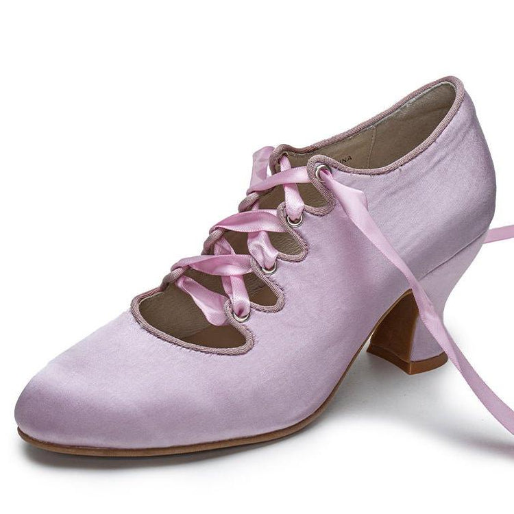 Vintage Inspired Lace - Up Satin Heels - Regency Era Shoes - WonderlandByLilian