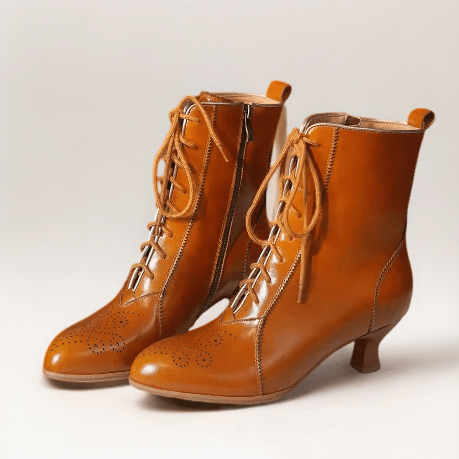 Vintage Lace - Up Leather Ankle Boots - Regency Style Retro Shoes - WonderlandByLilian