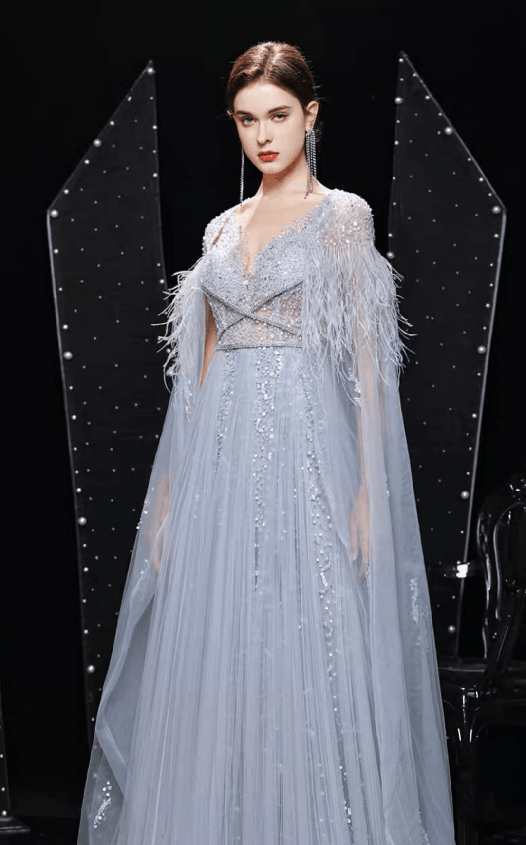 Vintage Luxury Feather Princess Beaded V-Neck A-Line Wedding Dress - Plus Size - WonderlandByLilian
