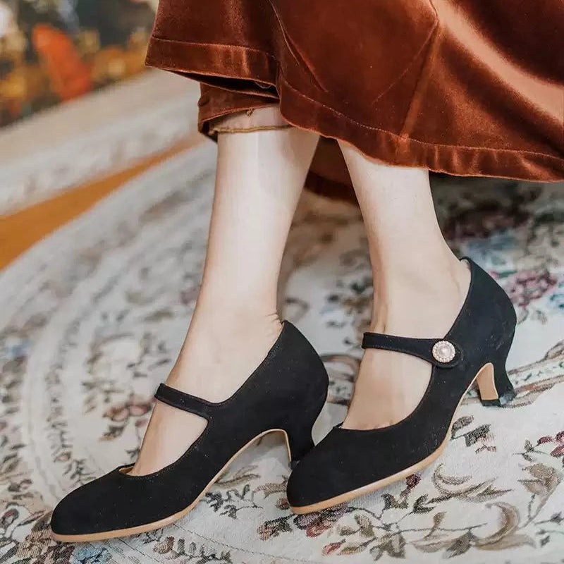 Handmade Vintage Mary Jane Retro Heels Bridgerton Style Shoes