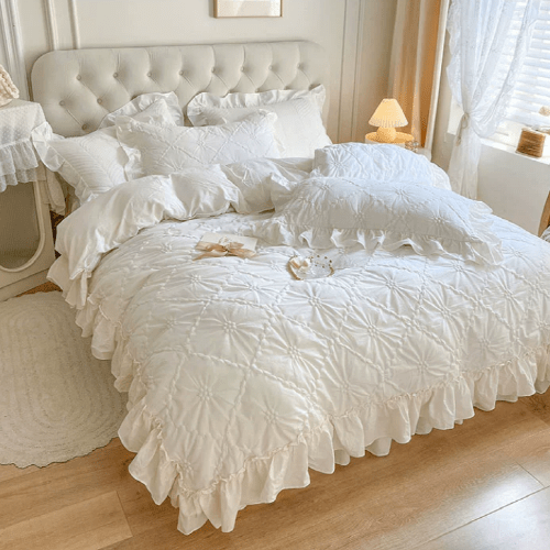 White Cozy Quilting Duvet Cover Set - WonderlandByLilian