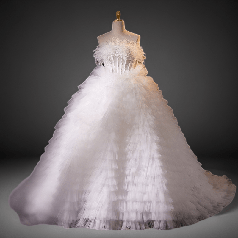 White Feather Embellished Tulle Party Dress Plus Size Size 18W / White White Feather Embellished Tulle Party Dress Plus Size Size 18W / White