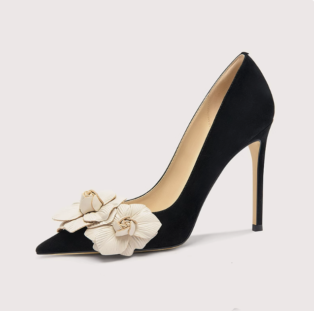 Gothic Style Black Floral Low-Heel Shoes - Vintage Inspired Bridal