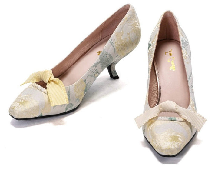 Yellow Regency Heels and Lolita Mules - Lolita Shoes with Bow - WonderlandByLilian
