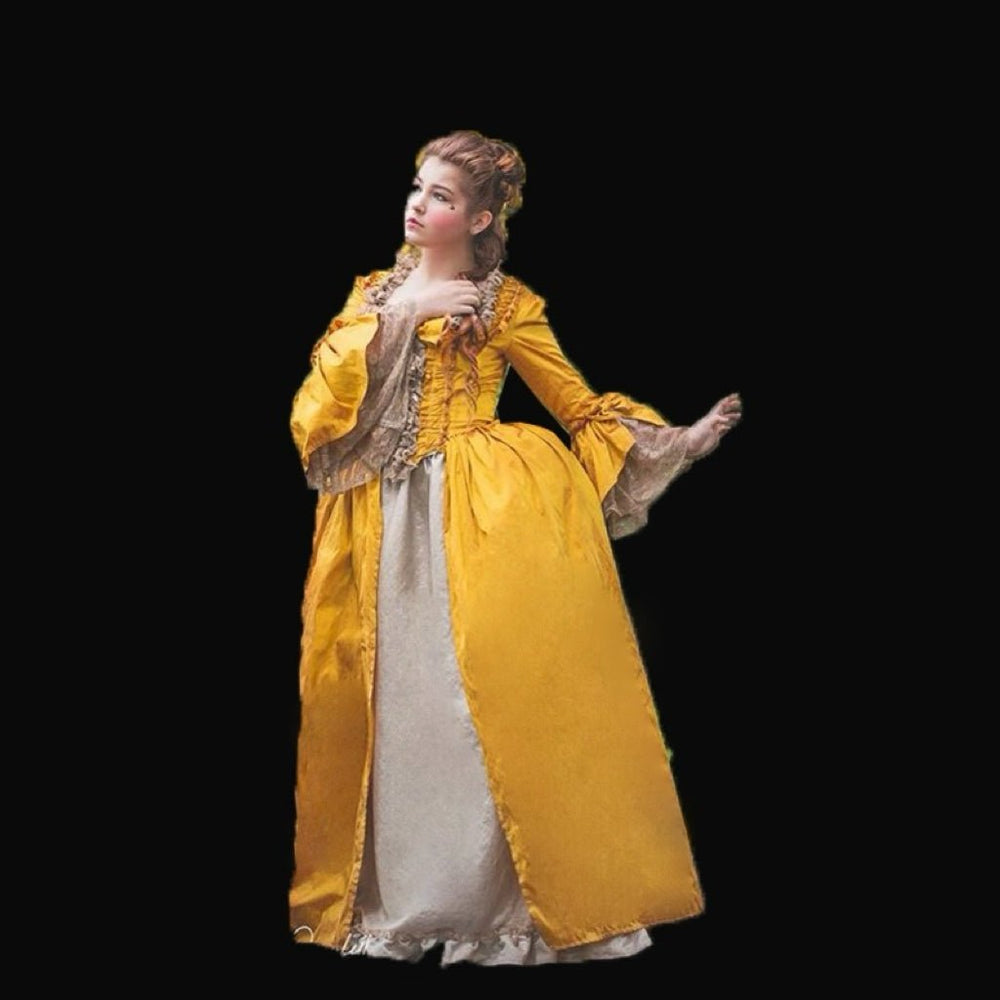 Yellow Rococo Ball Gown with Regal Elegance – Vintage Lace Embellished Baroque Style Dress - Victorian Dress Plus Size - WonderlandByLilian