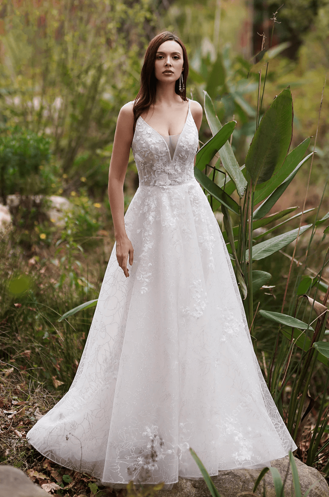 A-Line Lace Embroidery Light Ivory Precious And Timeless Spaghetti Straps Wedding Dress - Plus Size - WonderlandByLilian
