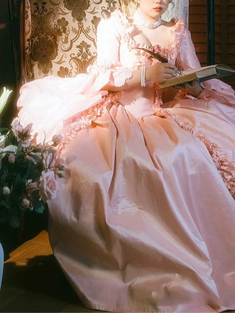 Antique Pink Satin Tea Dress - Ball Gown - Vintage Pink Wedding Dress - WonderlandByLilian