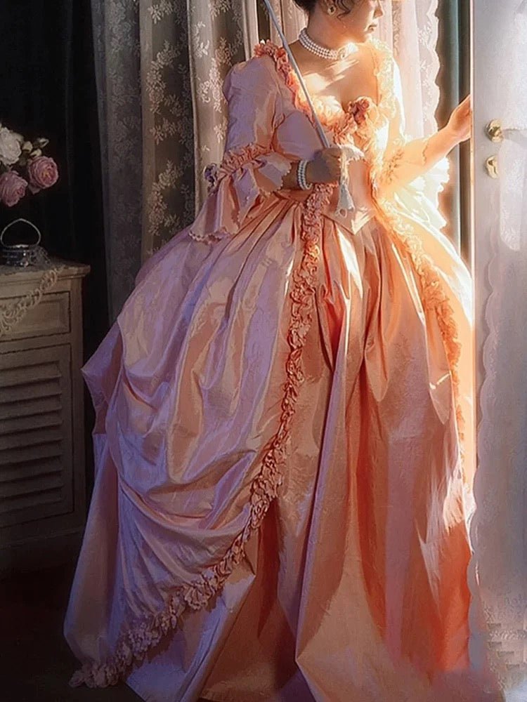 Antique Pink Satin Tea Dress - Ball Gown - Vintage Pink Wedding Dress - WonderlandByLilian
