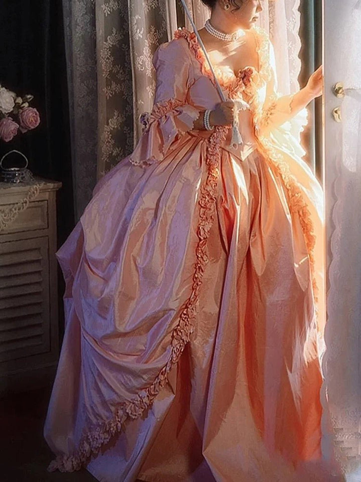 Antique Pink Satin Tea Dress - Ball Gown - Vintage Pink Wedding Dress - WonderlandByLilian
