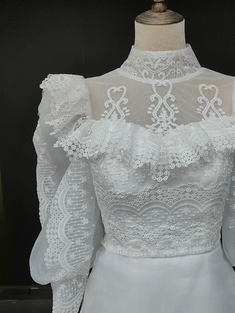 Antique White Modest Wedding Dress - Vintage Wedding Dress - French Style - WonderlandByLilian
