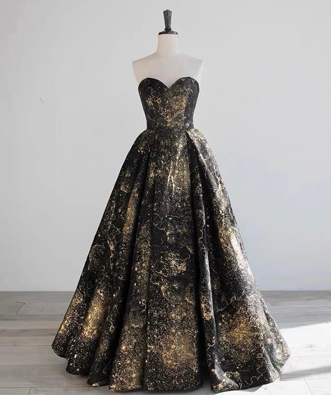Black And Gold Gothic Wedding Dress With Sequin Gothic Strapless Ball Gown Plus Size