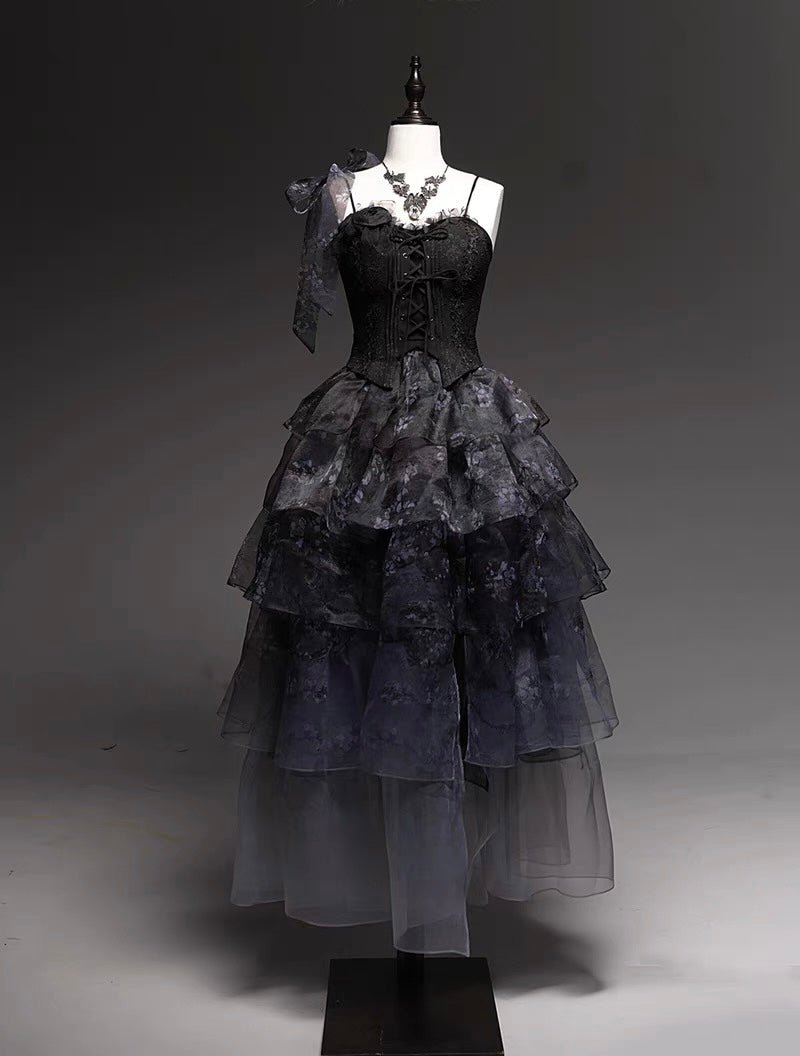 Black Gothic Lolita Dress With Corset - Black Ball Gown Wedding Dress Plus Size - WonderlandByLilian