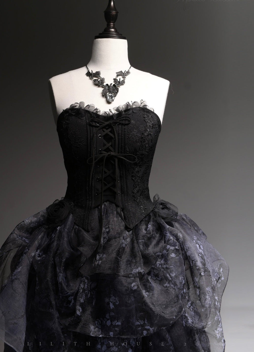 Black Gothic Lolita Dress With Corset - Black Ball Gown Wedding Dress Plus Size - WonderlandByLilian