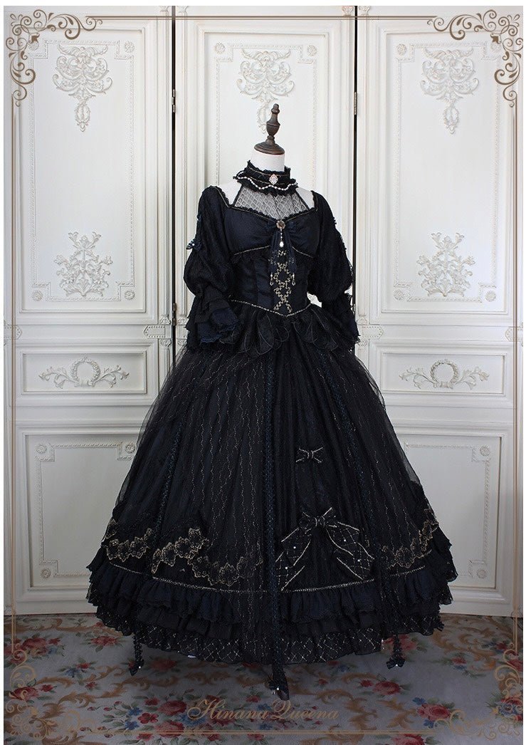 Black Gothic Lolita Lace Wedding Dress With Corset Plus Size - WonderlandByLilian