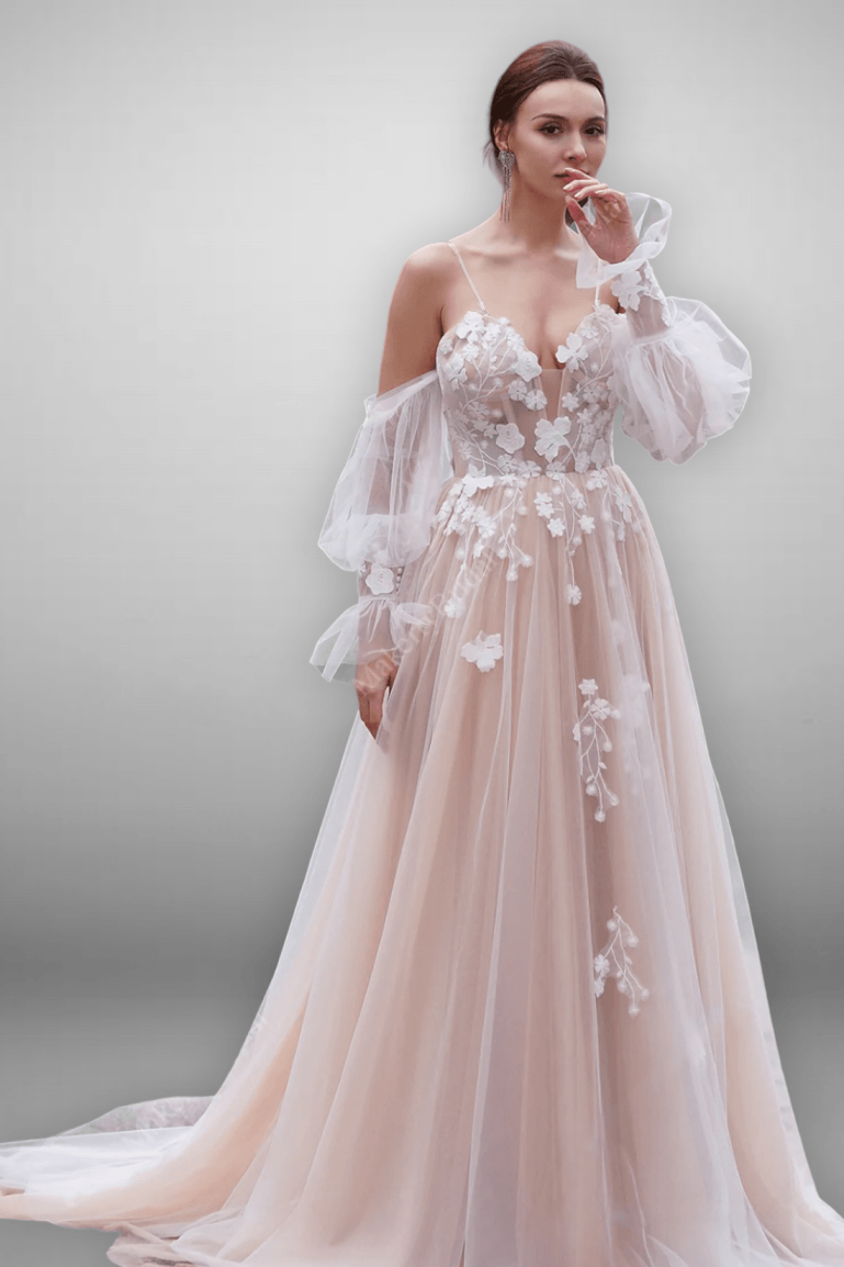Boho Style Elegant 3D Flower Appliques A-Line Spaghetti Straps Wedding Dress - Plus Size Custom Made / Light Ivory/Light Ivory Boho Style Elegant 3D Flower Appliques A-Line Spaghetti Straps Wedding Dress - Plus Size Custom Made / Light Ivory/Light Ivory