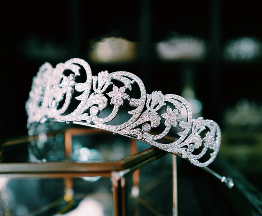 Bridal Crown Vintage Silver Headpiece With Sparkling Rhinestones - WonderlandByLilian