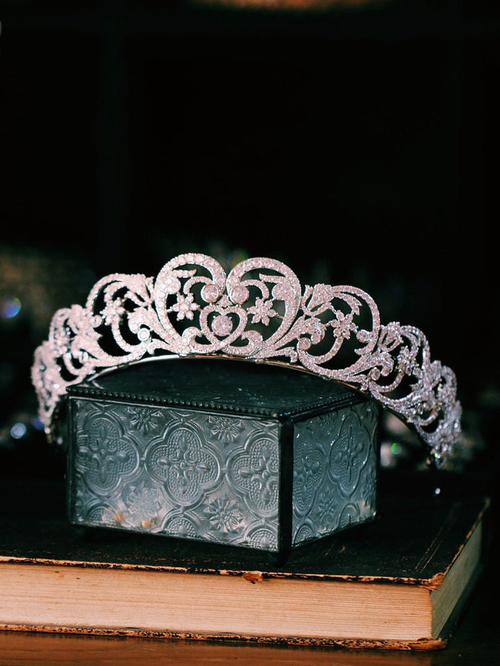 Bridal Crown Vintage Silver Headpiece With Sparkling Rhinestones - WonderlandByLilian