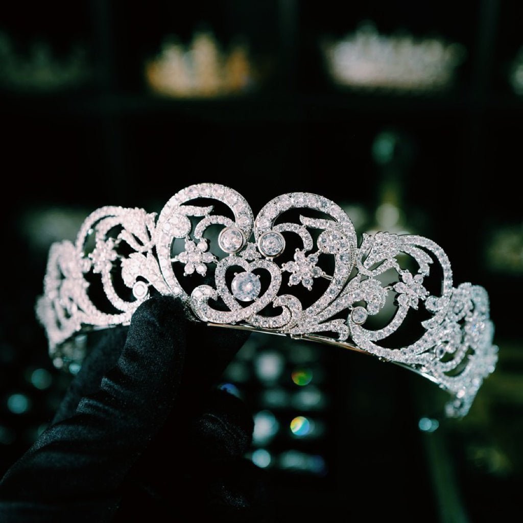 Bridal Crown Vintage Silver Headpiece With Sparkling Rhinestones - WonderlandByLilian