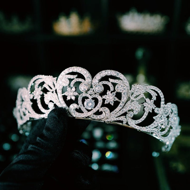 Bridal Crown Vintage Silver Headpiece With Sparkling Rhinestones - WonderlandByLilian
