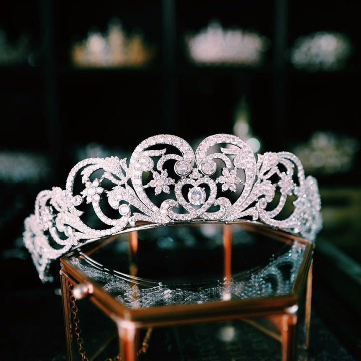 Bridal Crown Vintage Silver Headpiece With Sparkling Rhinestones - WonderlandByLilian