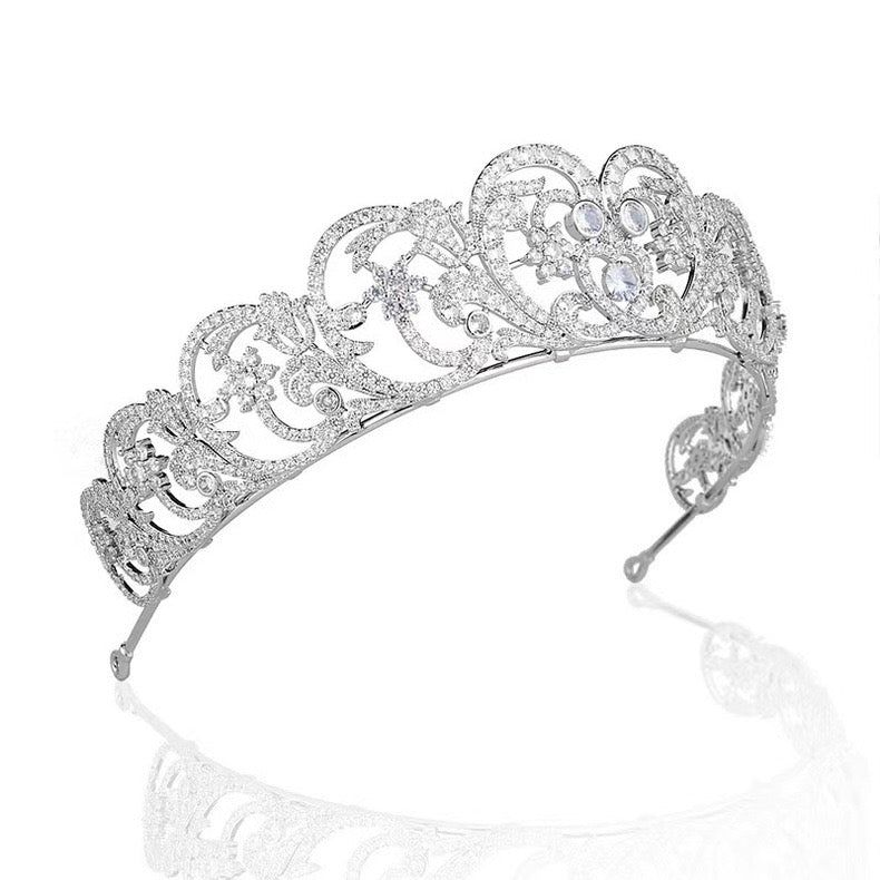 Bridal Crown Vintage Silver Headpiece With Sparkling Rhinestones - WonderlandByLilian