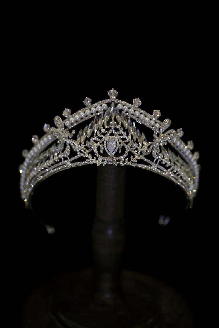 Bridal Headpiece Gold And Silver Crown Tiara With Sparkling Pearl And Rhinestone - WonderlandByLilian